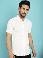 White Striped Half Sleeve Shirt for Men - SF_899White_S