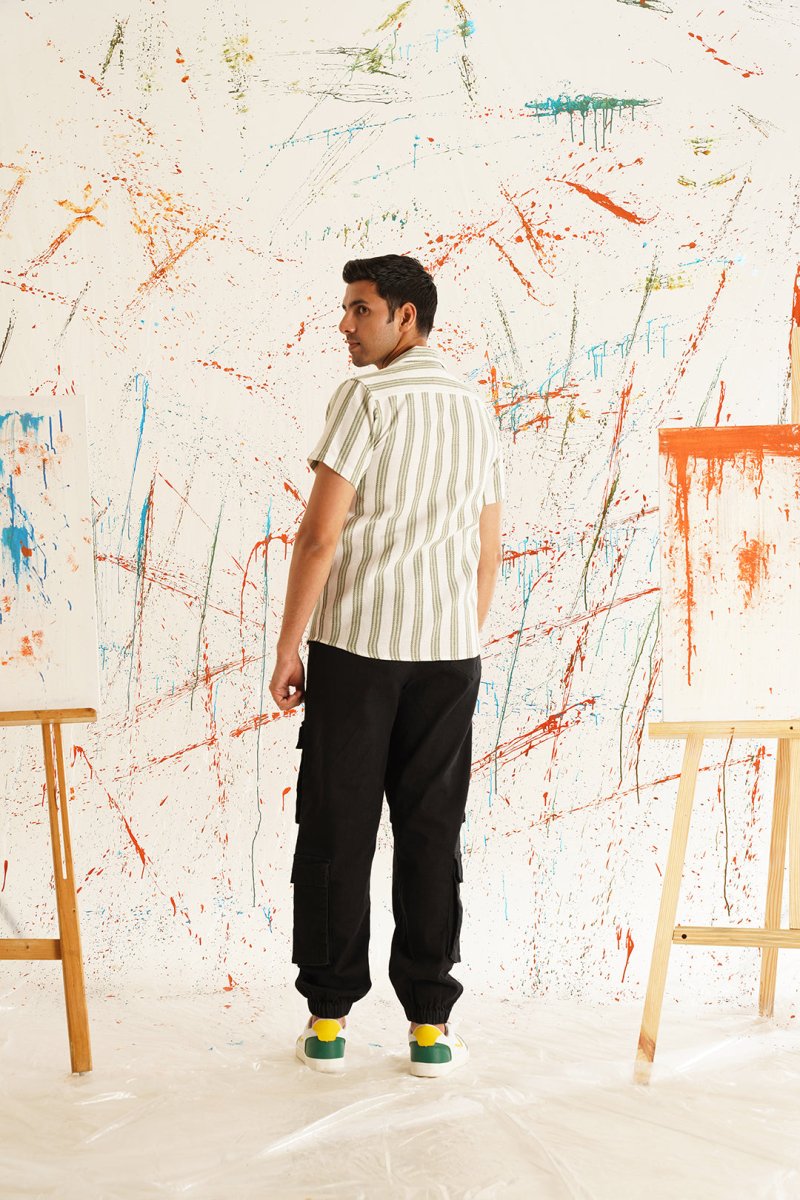 White Striped Party Shirt for Men - SF_931Green_S