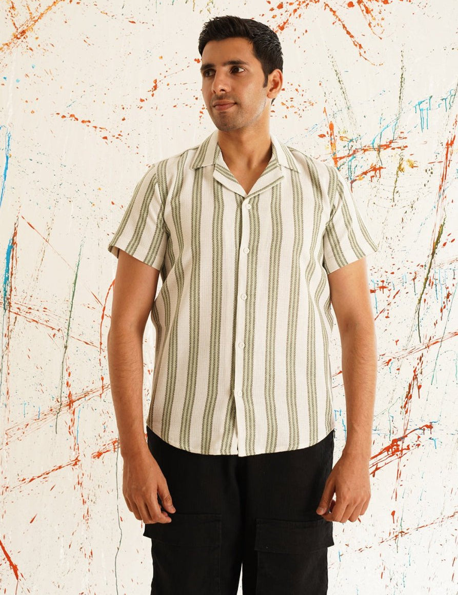 White Striped Party Shirt for Men - SF_931Green_S