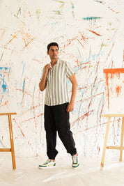 White Striped Party Shirt for Men - SF_931Green_S