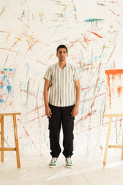 White Striped Party Shirt for Men - SF_931Green_S
