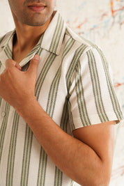 White Striped Party Shirt for Men - SF_931Green_S