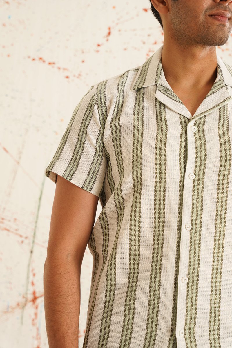 White Striped Party Shirt for Men - SF_931Green_S