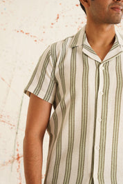 White Striped Party Shirt for Men - SF_931Green_S