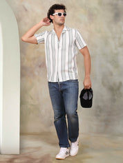 White Striped Party Shirt for Men - SF_931Off-White_S