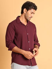 Wine Self Design Cotton Formal Shirt for Men - SF_904Wine_S
