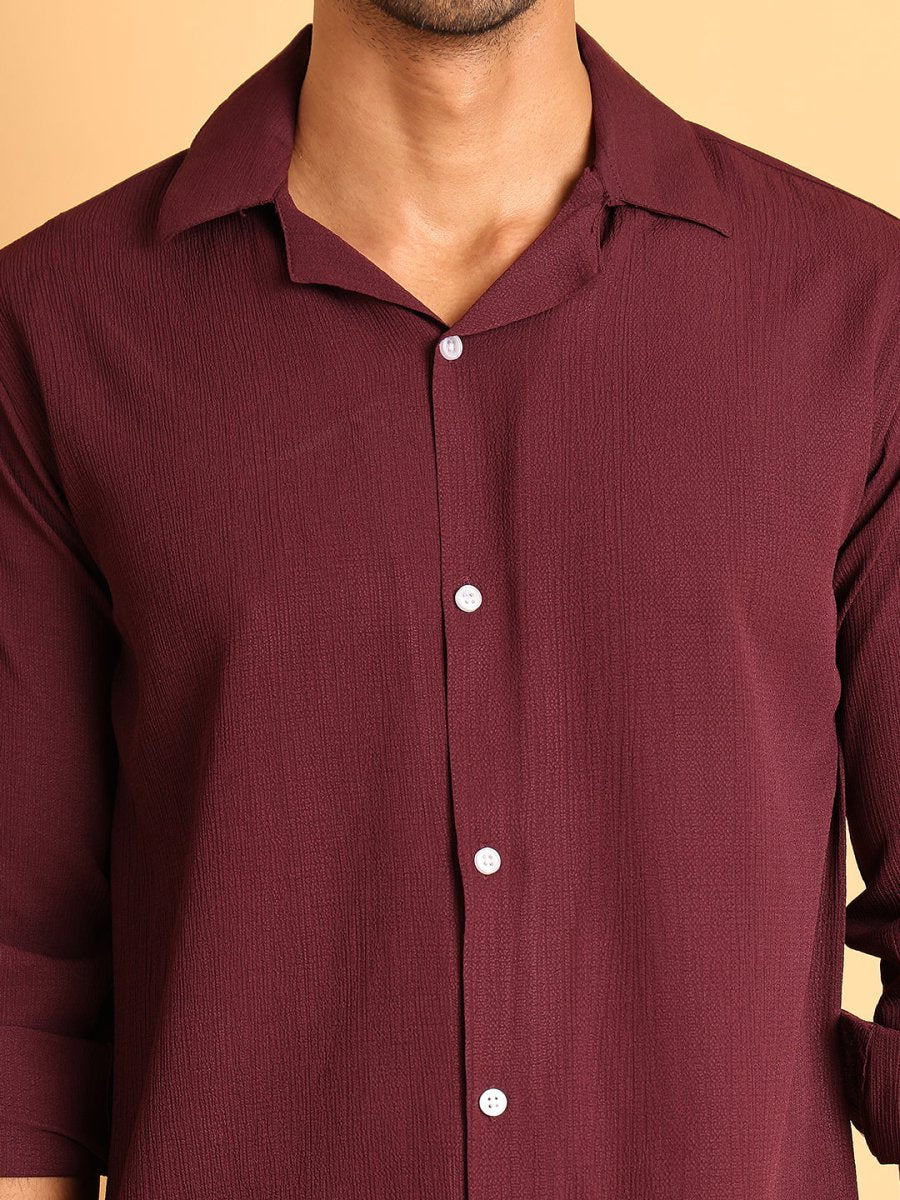 Wine Self Design Cotton Formal Shirt for Men - SF_904Wine_S