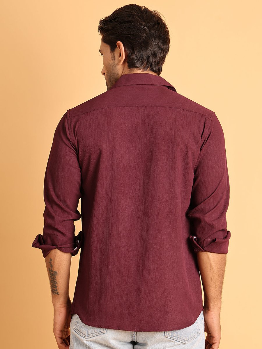 Wine Self Design Cotton Formal Shirt for Men - SF_904Wine_S