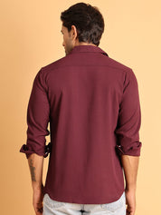 Wine Self Design Cotton Formal Shirt for Men - SF_904Wine_S