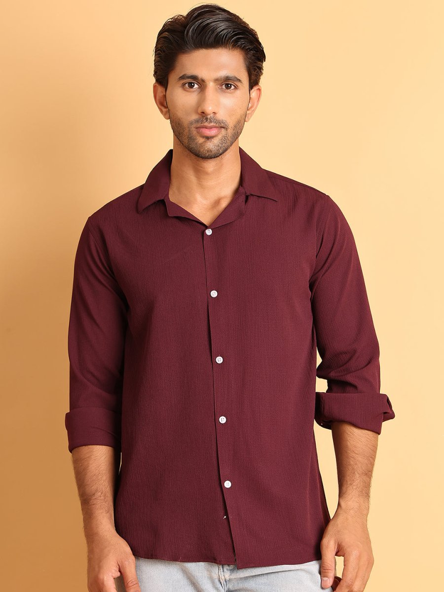 Wine Self Design Cotton Formal Shirt for Men - SF_904Wine_S