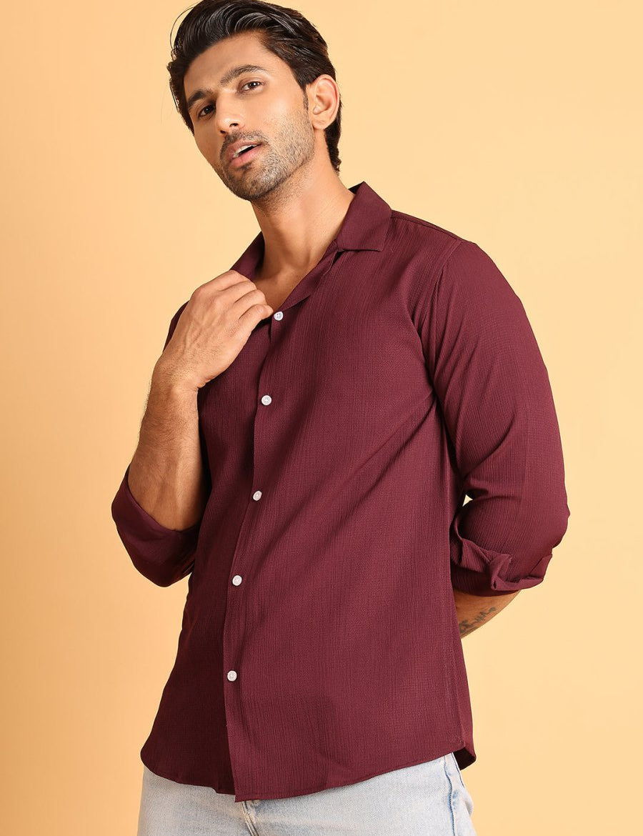 Wine Self Design Cotton Formal Shirt for Men - SF_904Wine_S