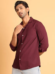 Wine Self Design Cotton Formal Shirt for Men - SF_904Wine_S