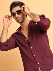Wine Self Design Cotton Formal Shirt for Men - SF_904Wine_S