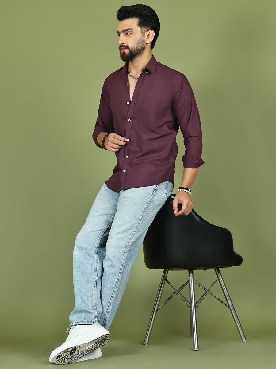 Wine Solid Cotton Formal Shirt for Men - SF_9050Wine_S