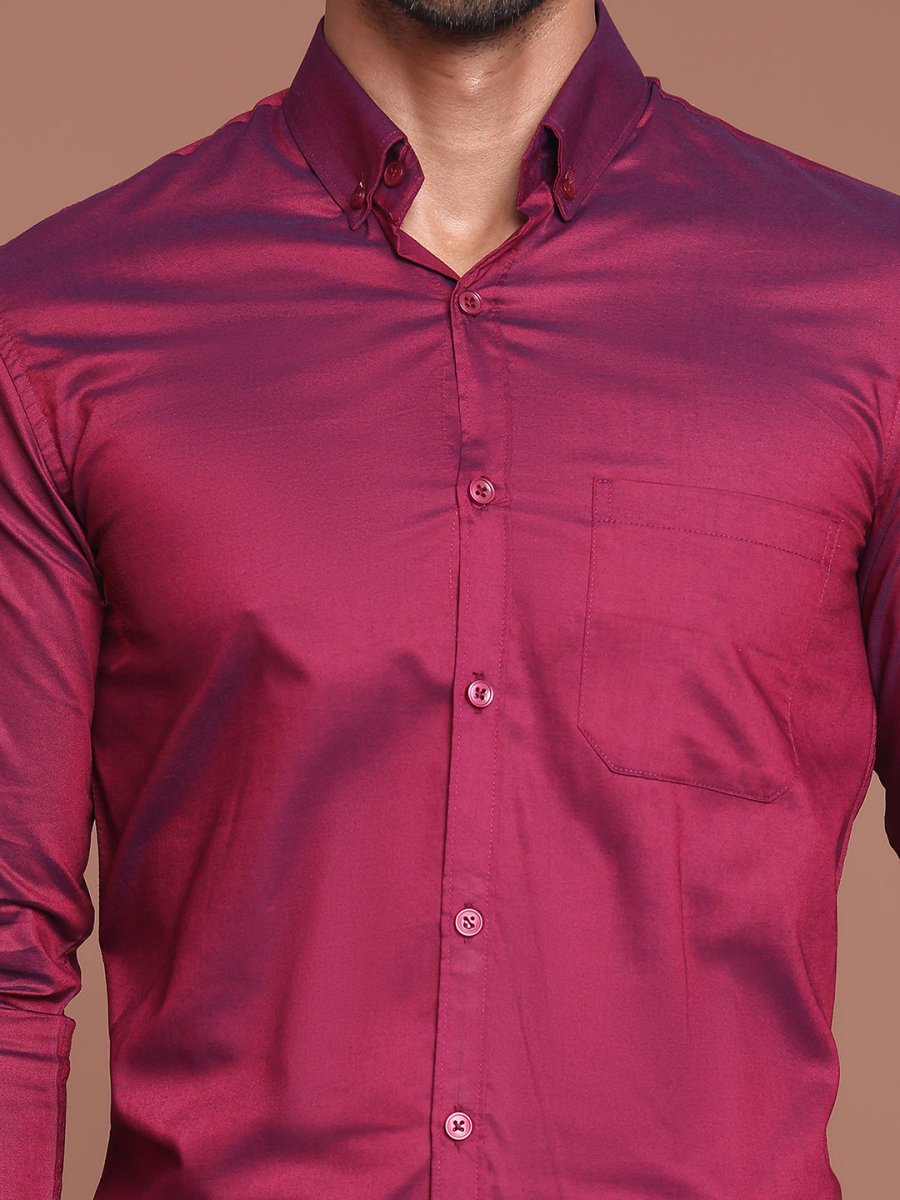 Wine Solid Cotton Formal Shirt for Men - SF_9042Wine_S