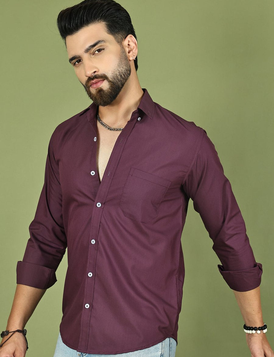 Wine Solid Cotton Formal Shirt for Men - SF_9050Wine_S