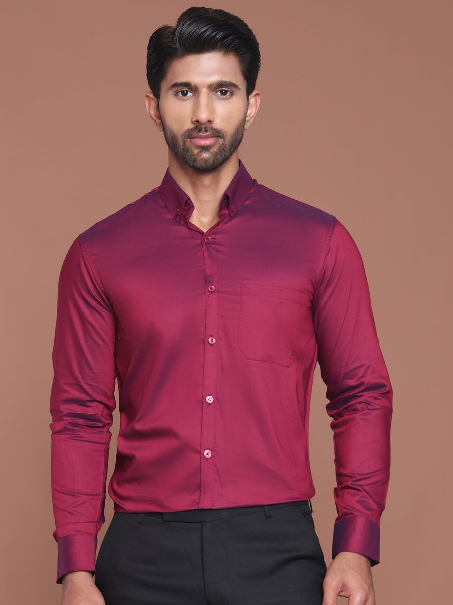 Wine Solid Cotton Formal Shirt for Men - SF_9042Wine_S