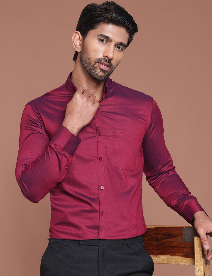 Wine Solid Cotton Formal Shirt for Men - SF_9042Wine_S