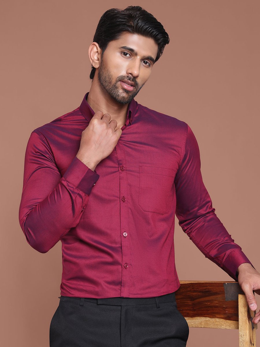Wine Solid Cotton Formal Shirt for Men - SF_9042Wine_S