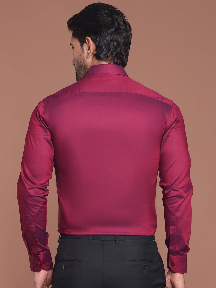 Wine Solid Cotton Formal Shirt for Men - SF_9042Wine_S