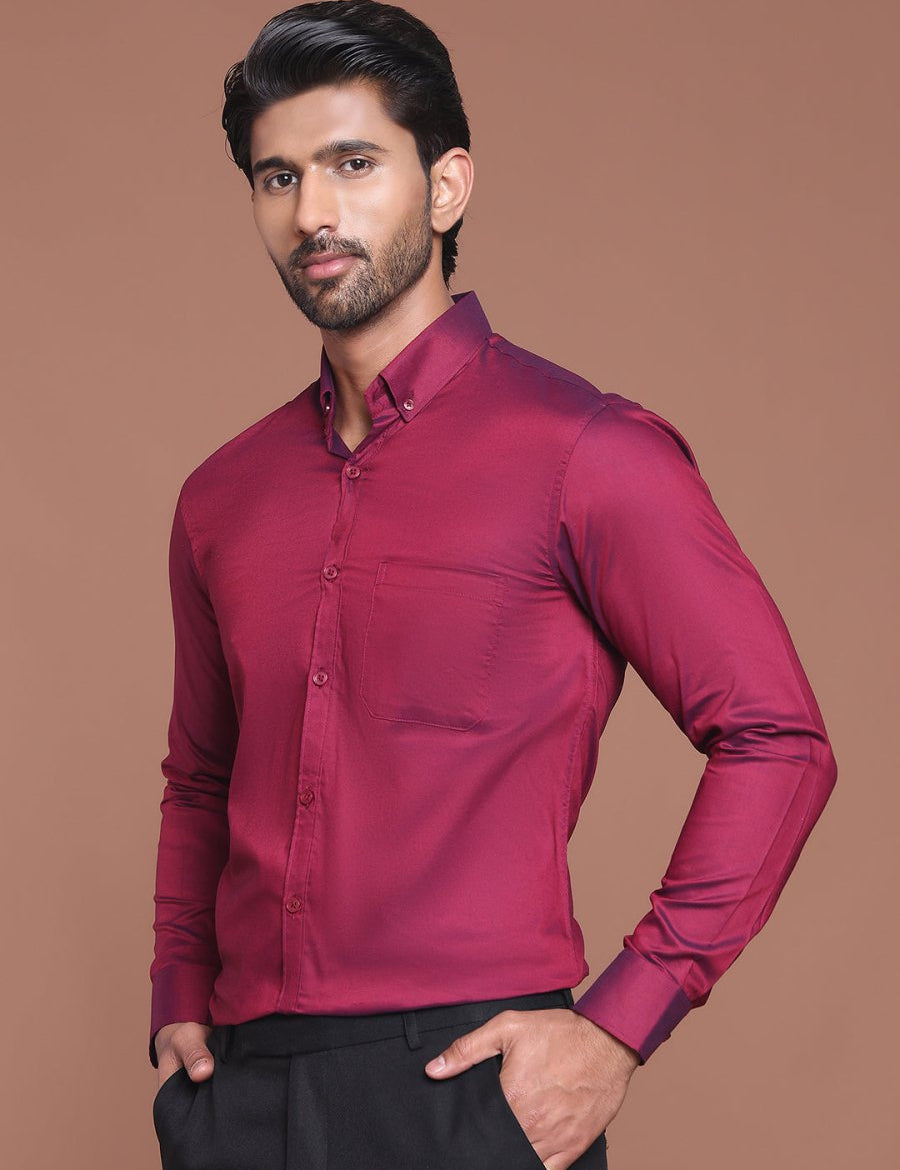 Wine Solid Cotton Formal Shirt for Men - SF_9042Wine_S