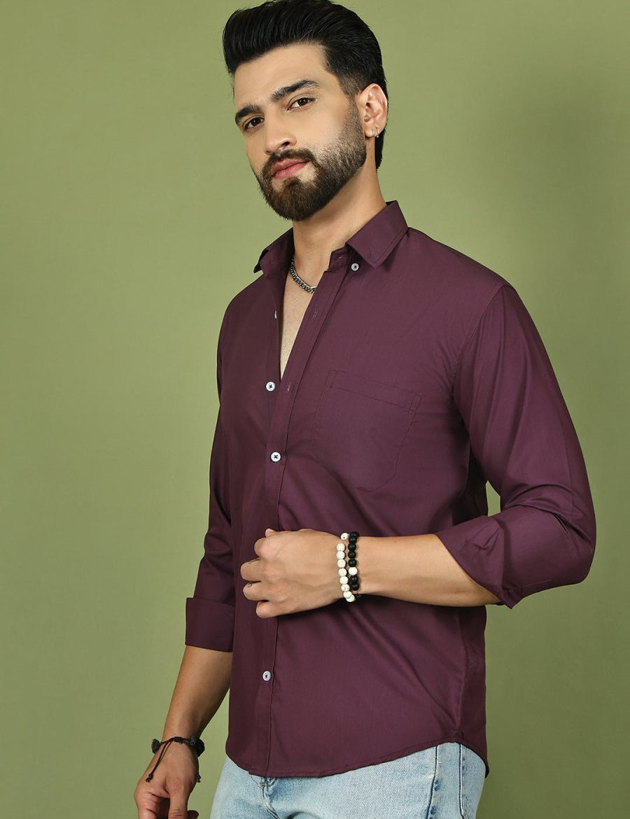 Wine Solid Cotton Formal Shirt for Men - SF_9050Wine_S