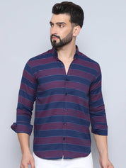 Wine Striped Cotton Shirt for Men - SF_993Wine_S