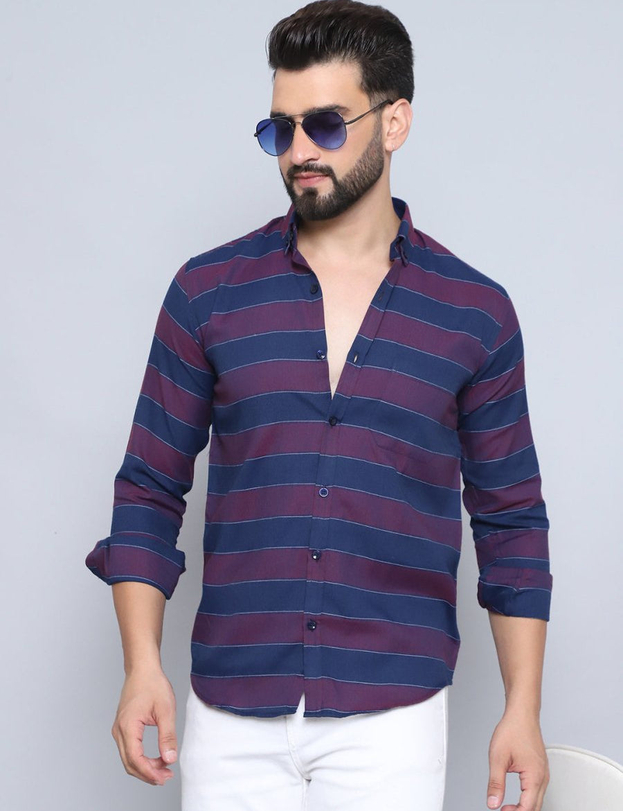 Wine Striped Cotton Shirt for Men - SF_993Wine_S
