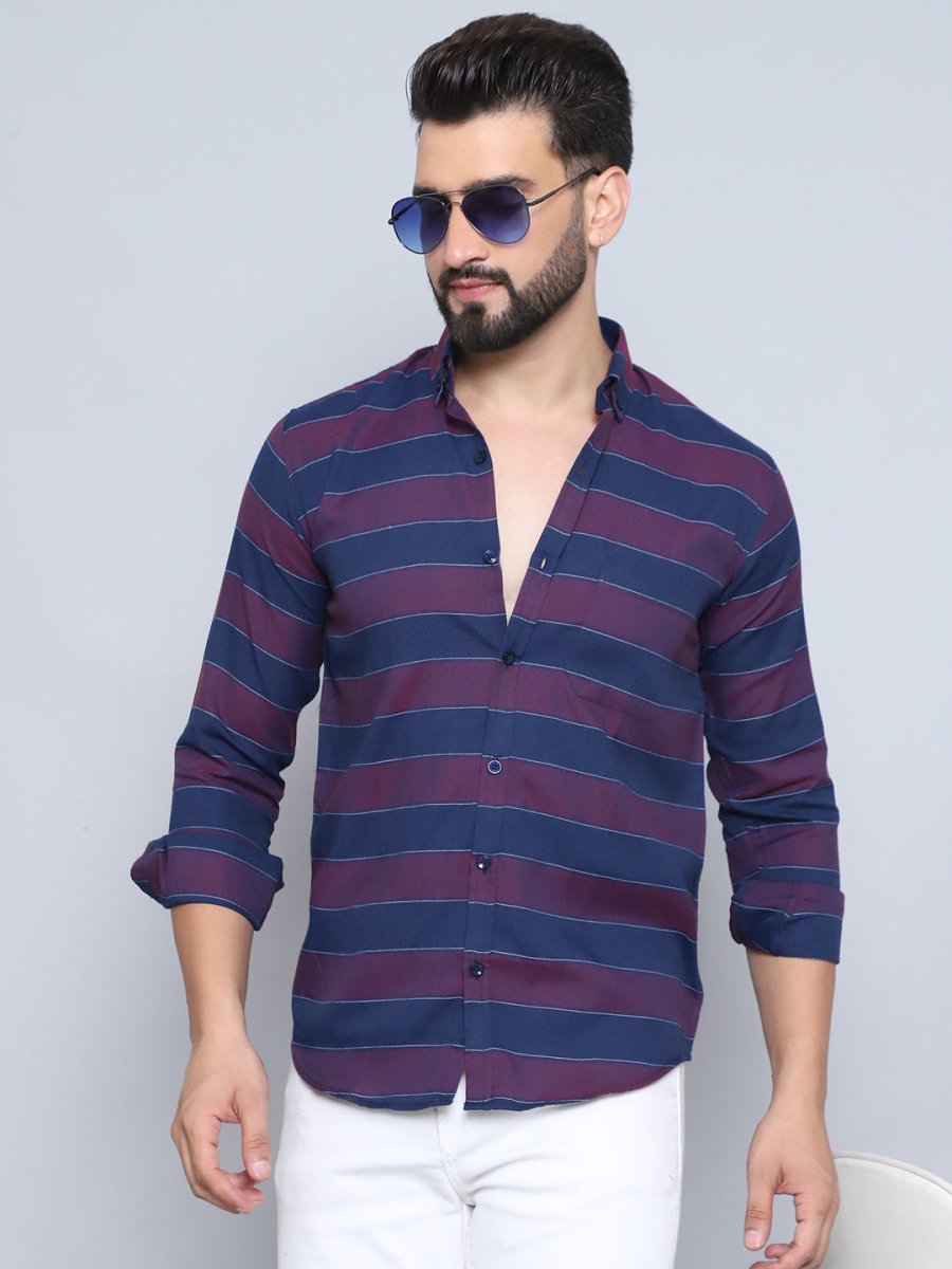 Wine Striped Cotton Shirt for Men - SF_993Wine_S