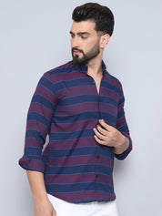 Wine Striped Cotton Shirt for Men - SF_993Wine_S