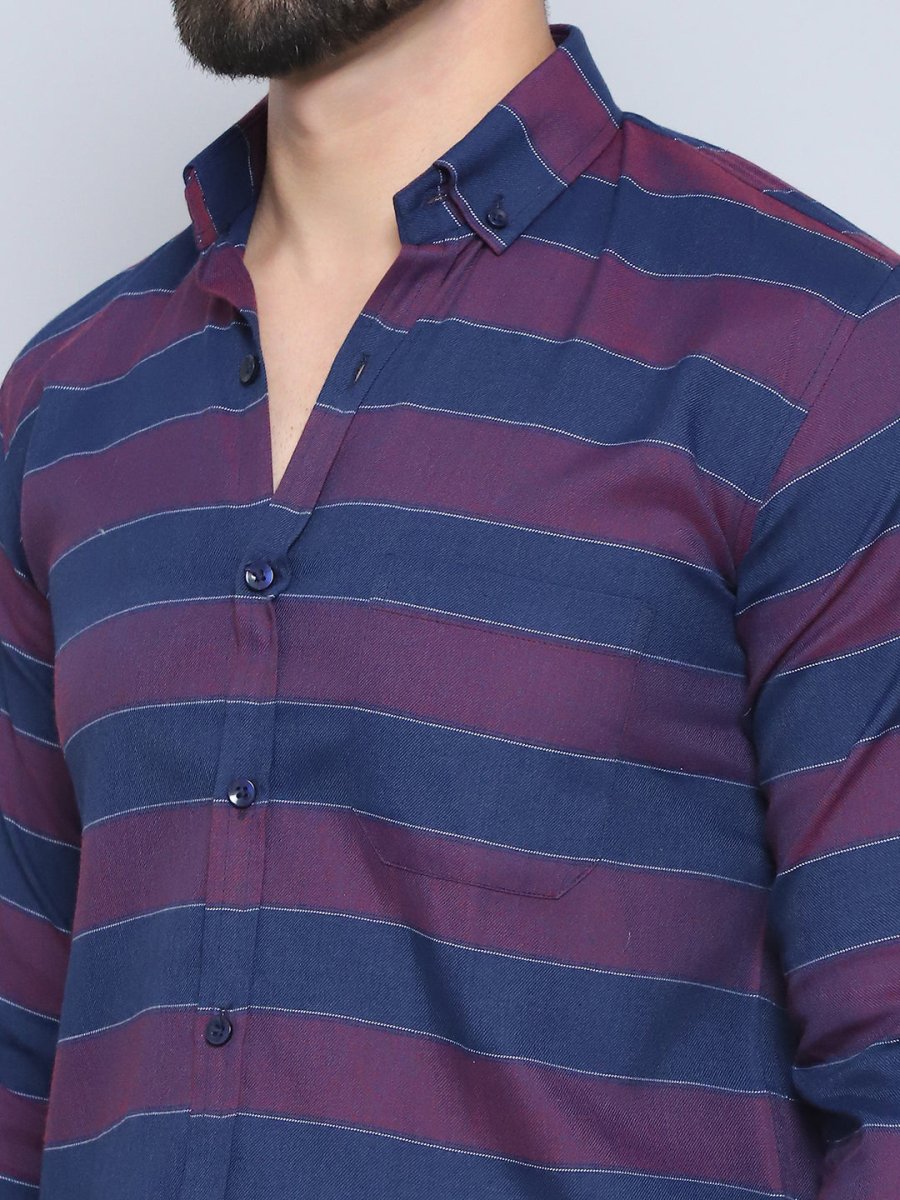 Wine Striped Cotton Shirt for Men - SF_993Wine_S