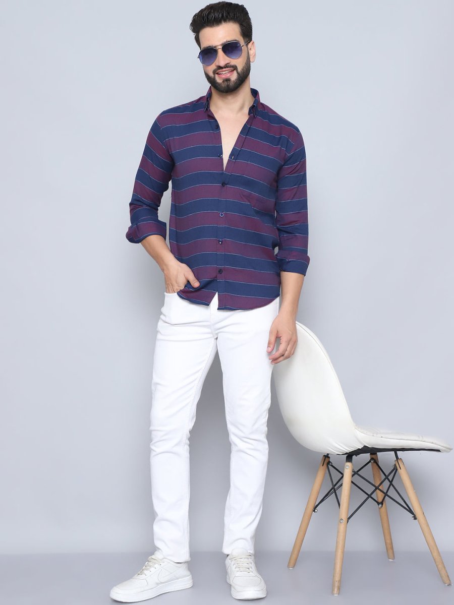 Wine Striped Cotton Shirt for Men - SF_993Wine_S