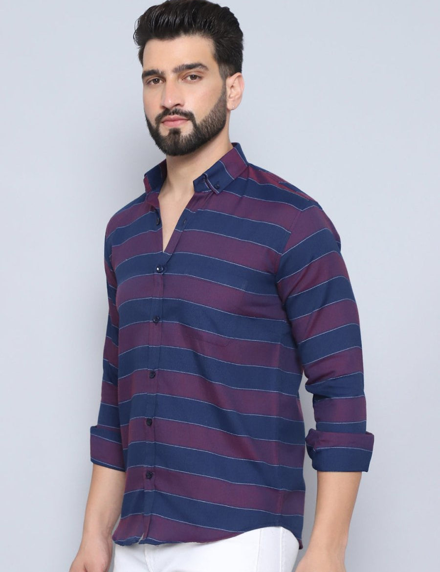 Wine Striped Cotton Shirt for Men - SF_993Wine_S