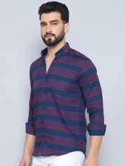 Wine Striped Cotton Shirt for Men - SF_993Wine_S