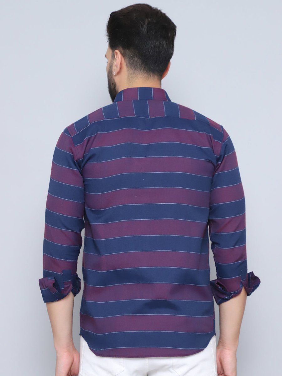 Wine Striped Cotton Shirt for Men - SF_993Wine_S