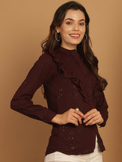 Wine Woven Design Women's Top - JNT_2025Wine_XS