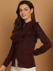 Wine Woven Design Women's Top - JNT_2025Wine_XS