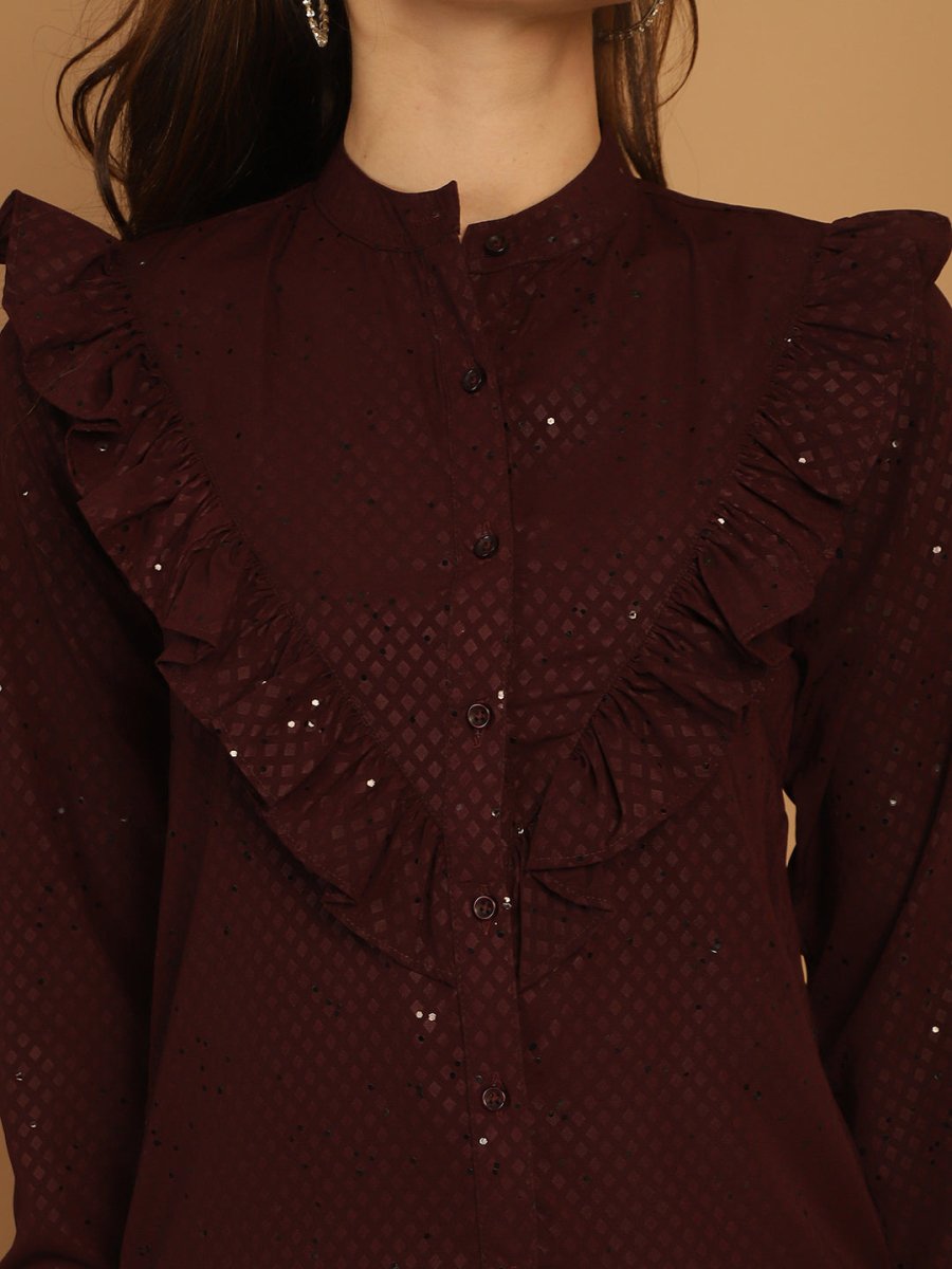 Wine Woven Design Women's Top - JNT_2025Wine_XS