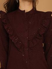 Wine Woven Design Women's Top - JNT_2025Wine_XS