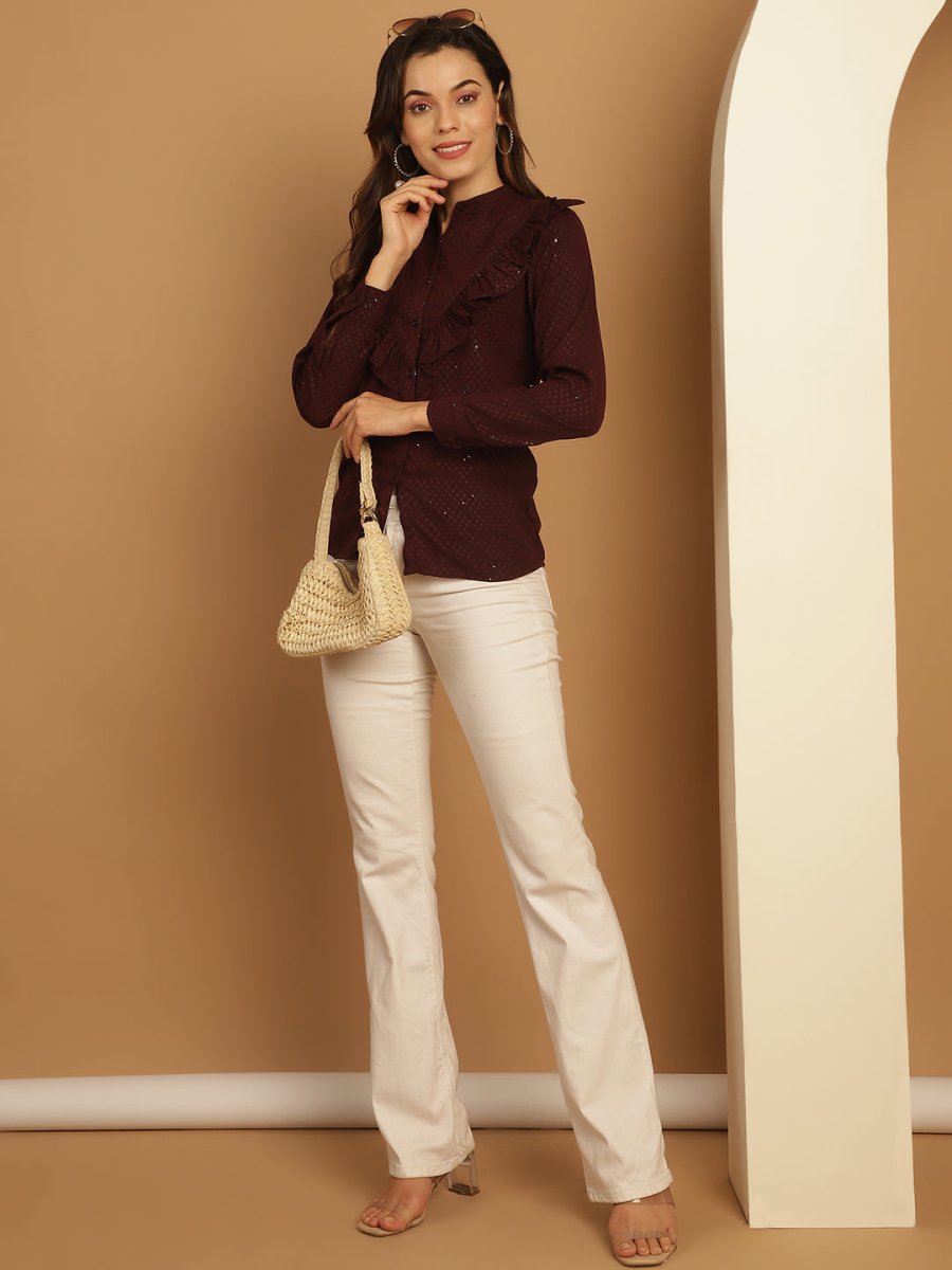 Wine Woven Design Women's Top - JNT_2025Wine_XS
