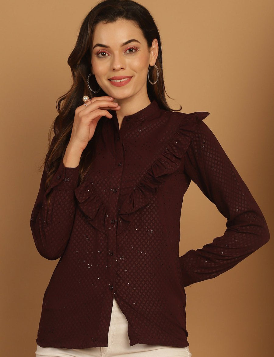 Wine Woven Design Women's Top - JNT_2025Wine_XS