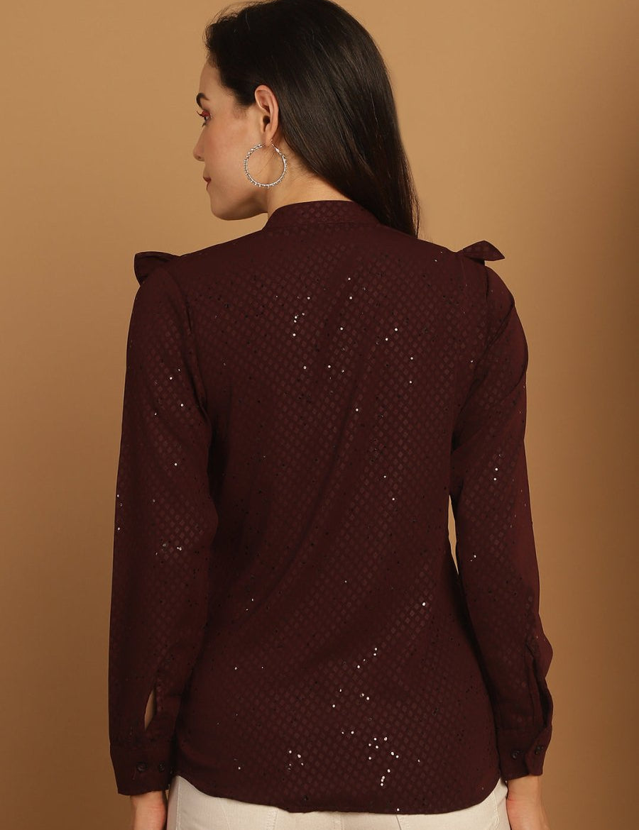 Wine Woven Design Women's Top - JNT_2025Wine_XS