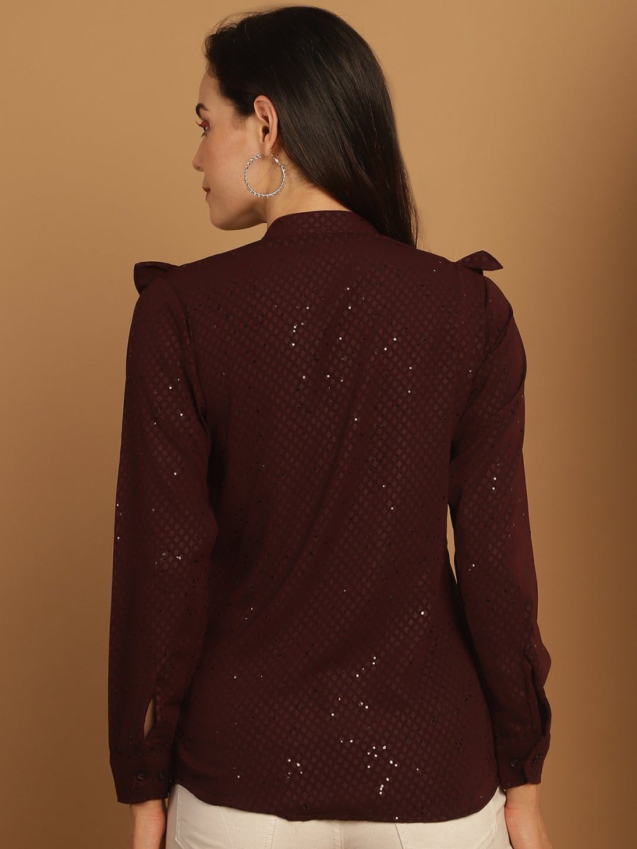 Wine Woven Design Women's Top - JNT_2025Wine_XS