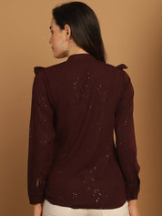 Wine Woven Design Women's Top - JNT_2025Wine_XS
