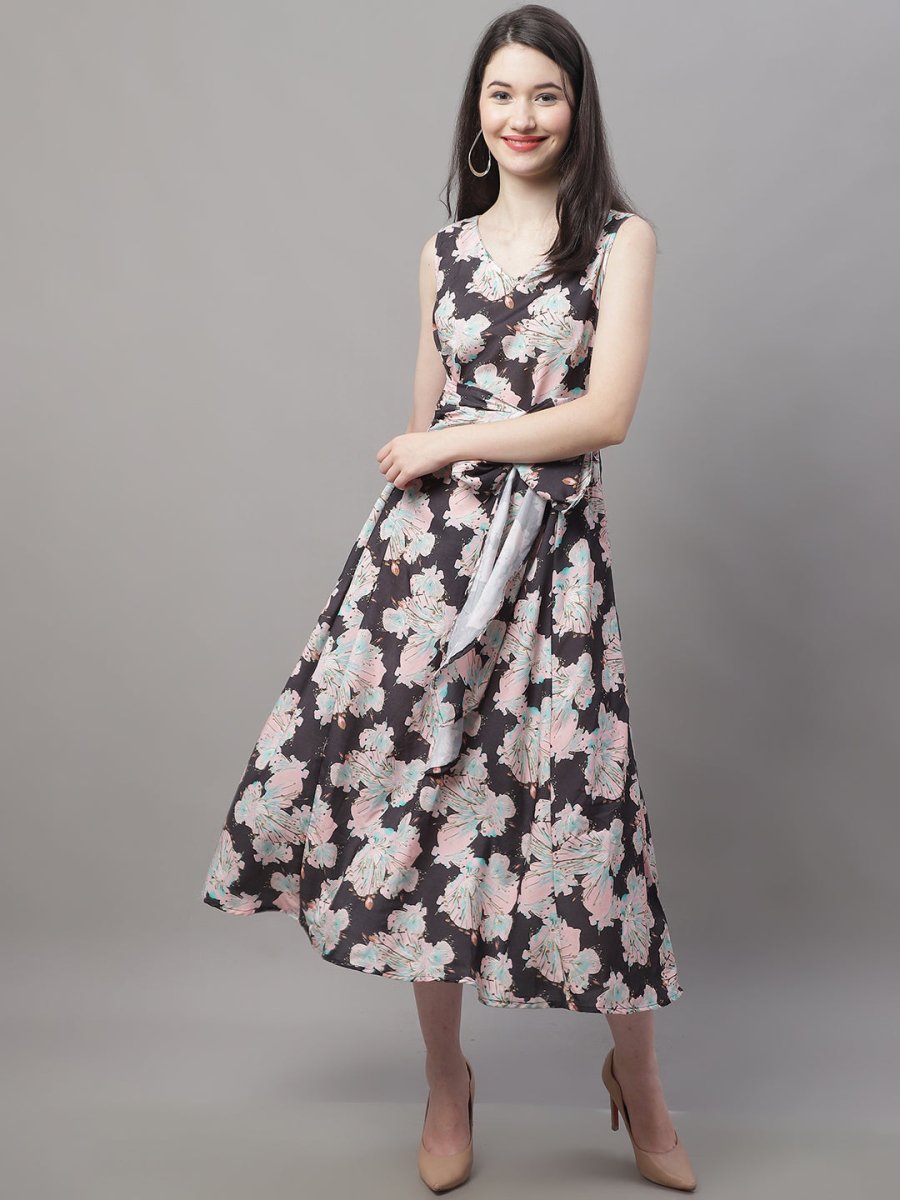 Women Black Printed A-Line Dresses - JND_1016Black_XS