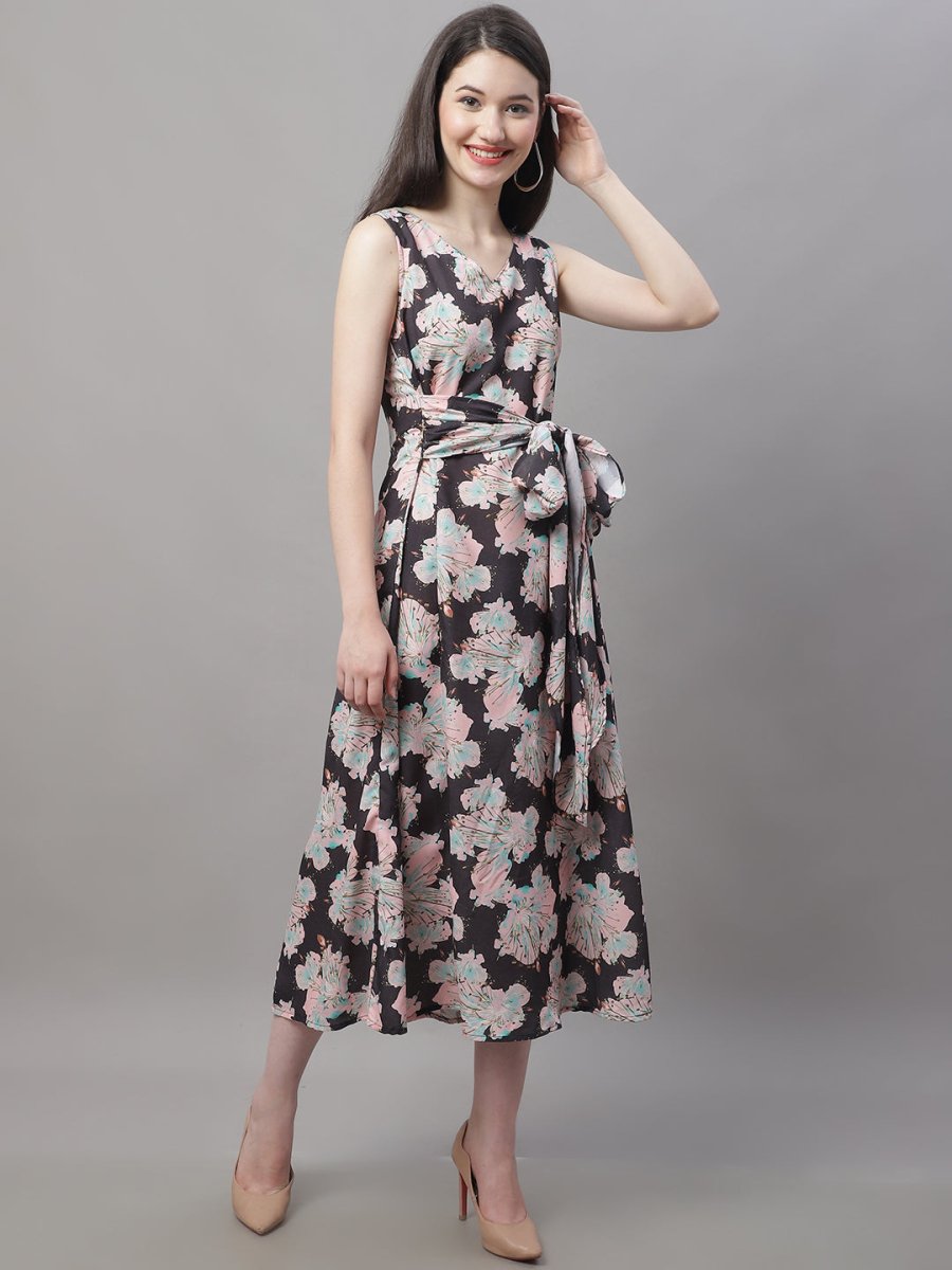 Women Black Printed A-Line Dresses - JND_1016Black_XS