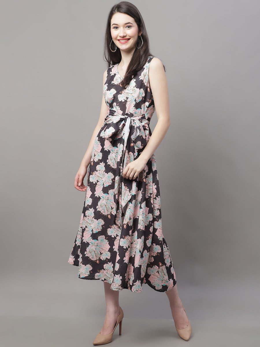 Women Black Printed A-Line Dresses - JND_1016Black_XS