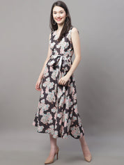 Women Black Printed A-Line Dresses - JND_1016Black_XS