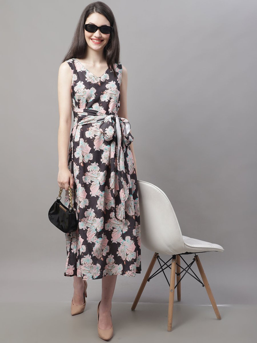 Women Black Printed A-Line Dresses - JND_1016Black_XS