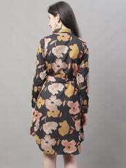 Women Black Printed A-Line Dresses With Belt - JND_1015Black_XS